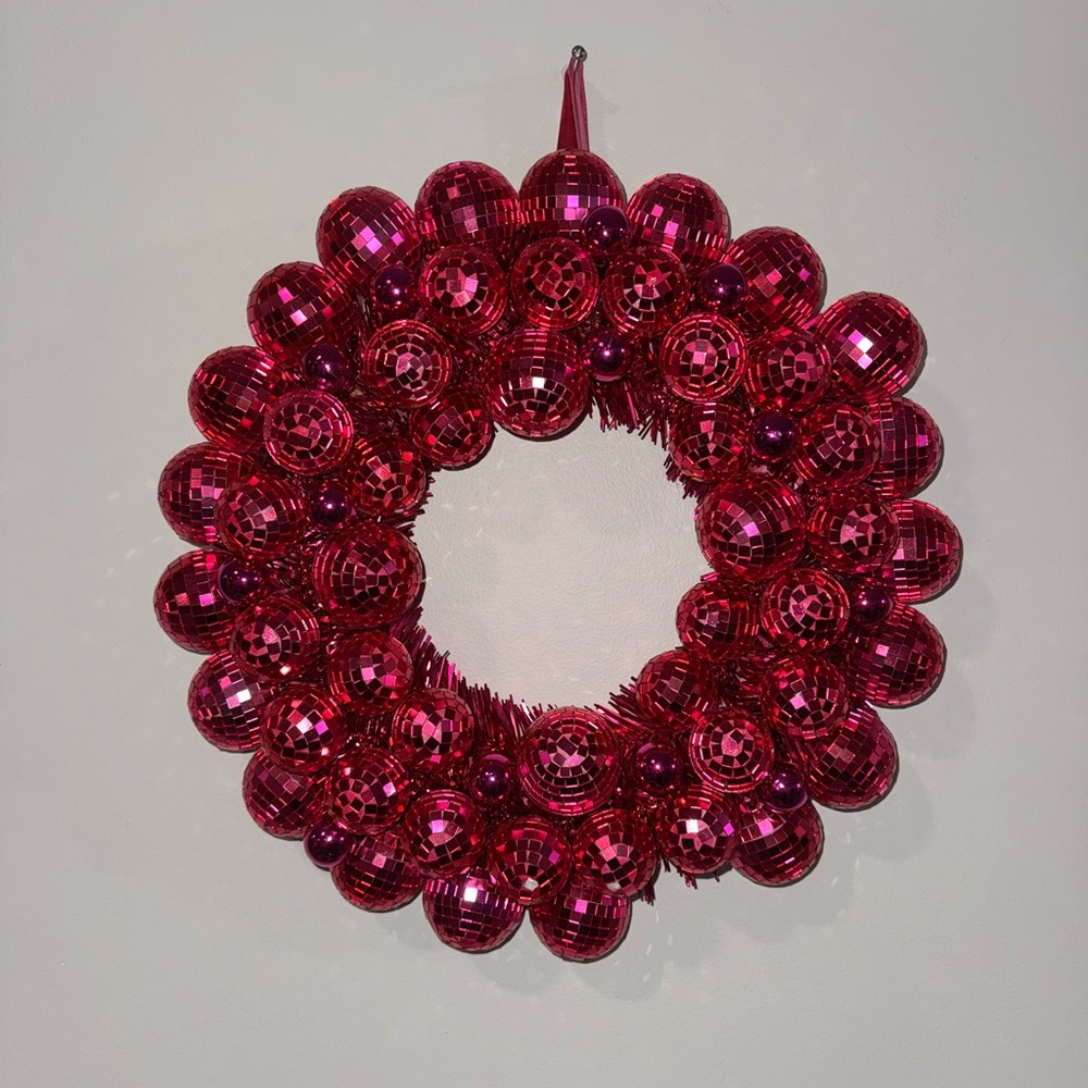 Festive Pink Disco Ball Wreath